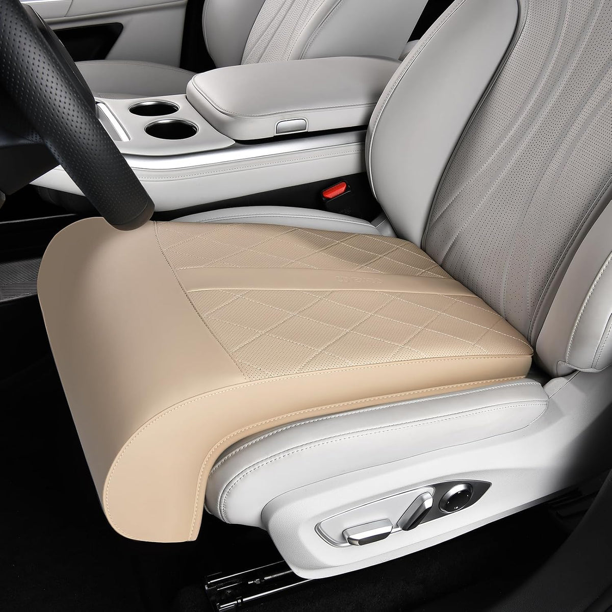 Coverado Car Seat Extender Leg Support, Leather Leg Support Cushion for Driving, Leg Extender Pad, Waterproof Car Seat Cushion Universal Fit for Most Cars, Beige