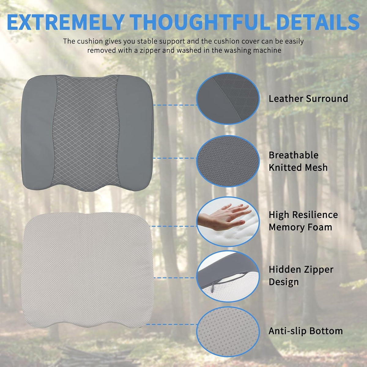 Nilight Car Seat Cushion Grey Leather Breathable Mesh Splicing Cushion Memory Foam Suitable for Daily Life Driving Relieves Sciatica and Tialbone Pain Improves Drive Visibility