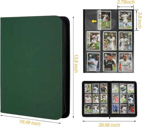 GERMUN Trading Card Binder - 9 Pocket Premium Card Holder for 360 Cards | Dark Green Double-Sided Album