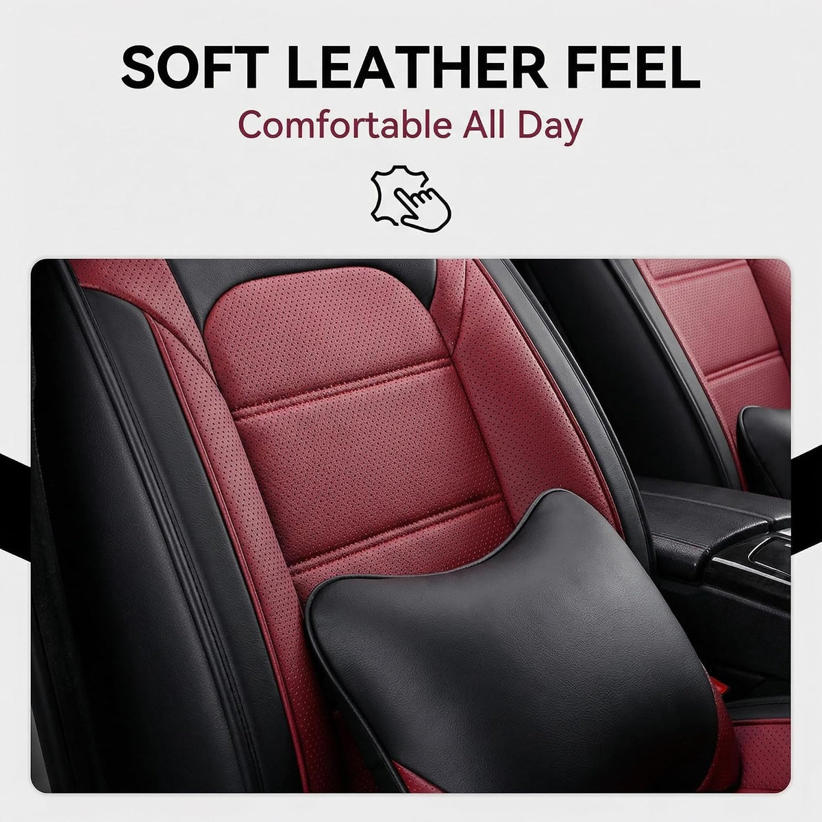 YQ Faux Leather Seat Covers Black Red Full Set w/ 2 Pillows Universal 2 Row
