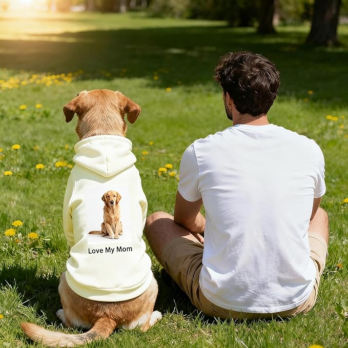 Custom Dog Hoodie, Personalized Sweatshirt with Photo Text Name Logo, Customized Hooded Sweater for Small Medium Large Dogs & Cats (Beige, XXX-Large)