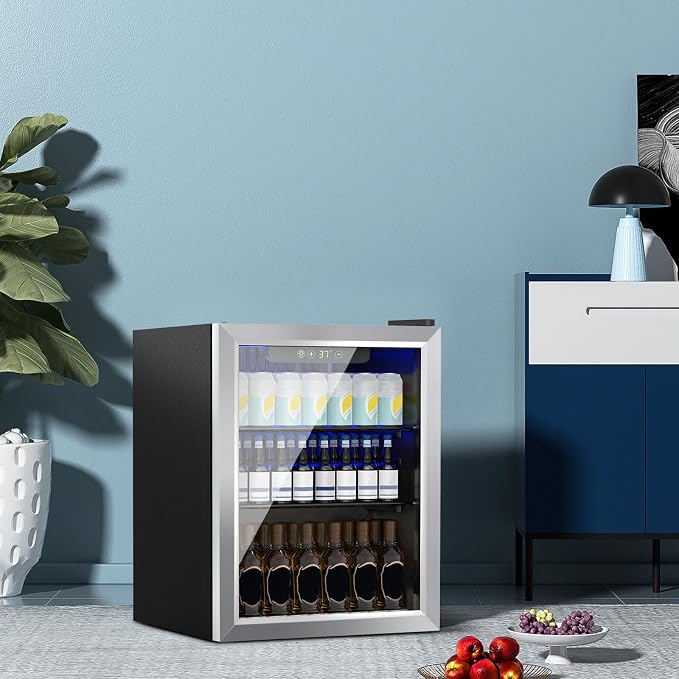 DOGHLY 72 Cans/1.7 Cu.Ft Beverage Refrigerator Glass Door Mini Fridge | Fast Cooling Mini Cooler with Adjustable Shelves for Soda, Beer, Wine, Low Noise Beverage Fridge for Home, Office,and Dorm