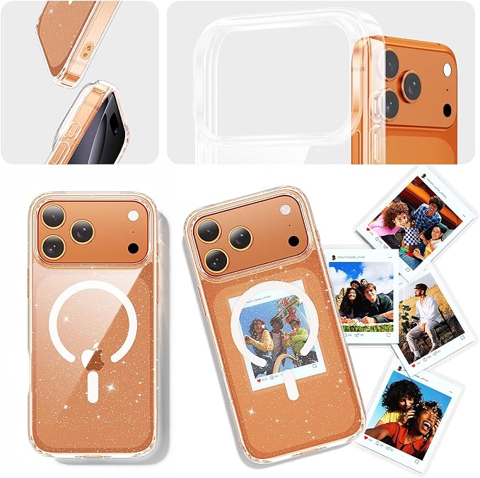 toushion 3 in 1 for iPhone 17 Pro Max Case Clear Glitter, Fits MagSafe