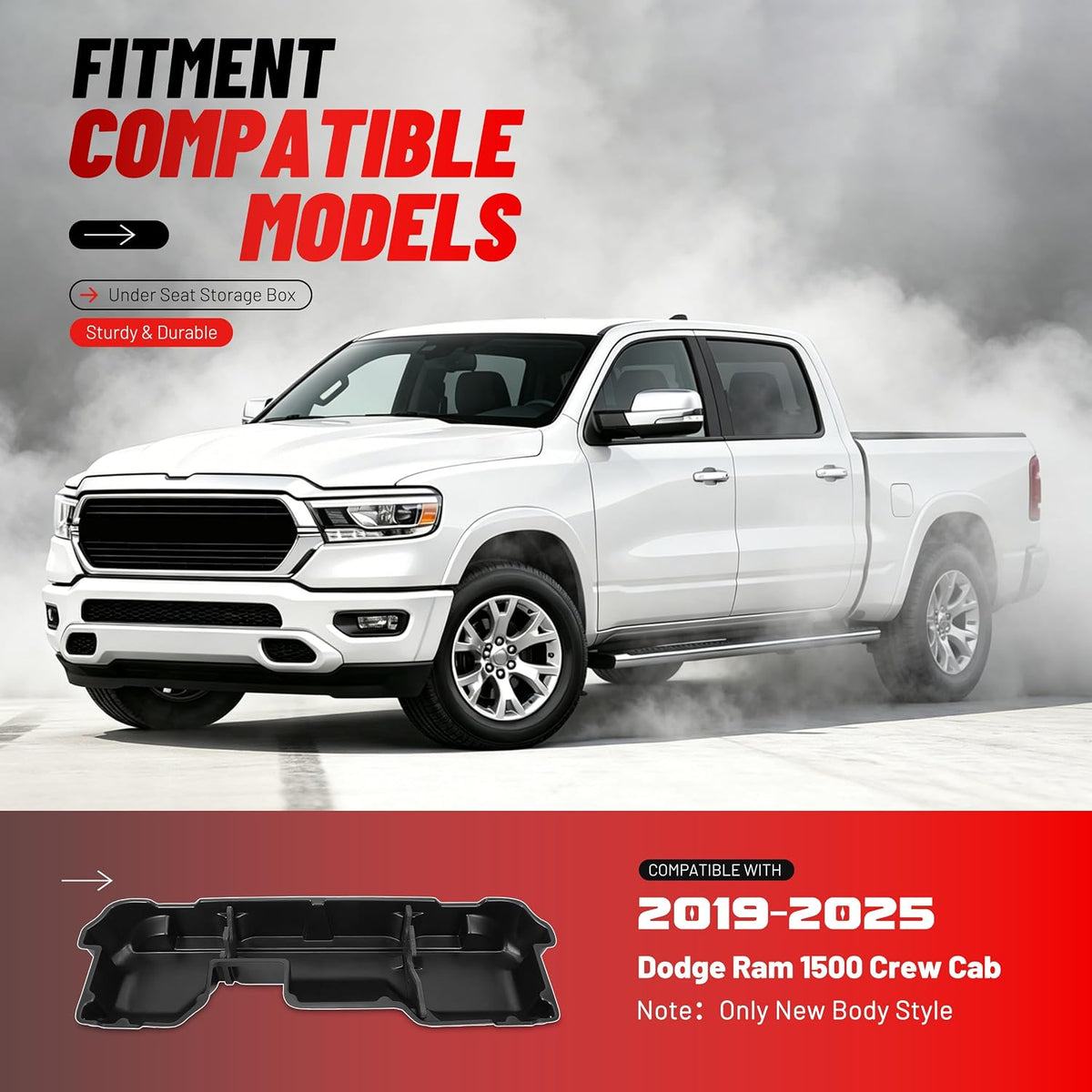 ALMULOO Under Seat Storage Box Compatible with 2019-2025 Ram 1500