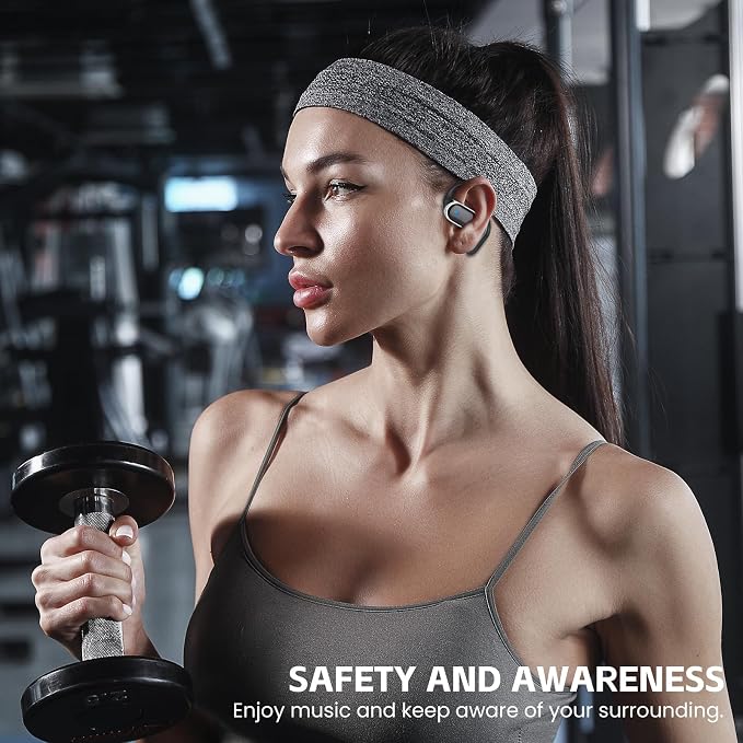 Open Ear Wireless Earbuds Bluetooth Headphones, 80H Playtime Stereo Ear Buds with ENC Noise Cancelling, Fast Charging, IPX7 Waterproof Sports Earphones with Earhook for Running/Workouts (Black)