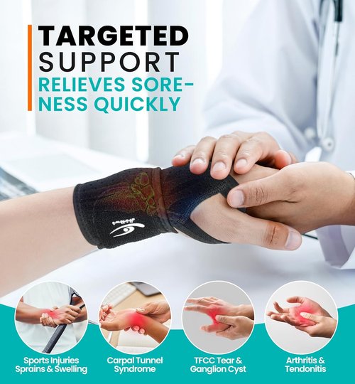 HiRui Wrist Wraps - Adjustable Breathable Support Brace for Pain Relief | Fits Left & Right Hand (Black)