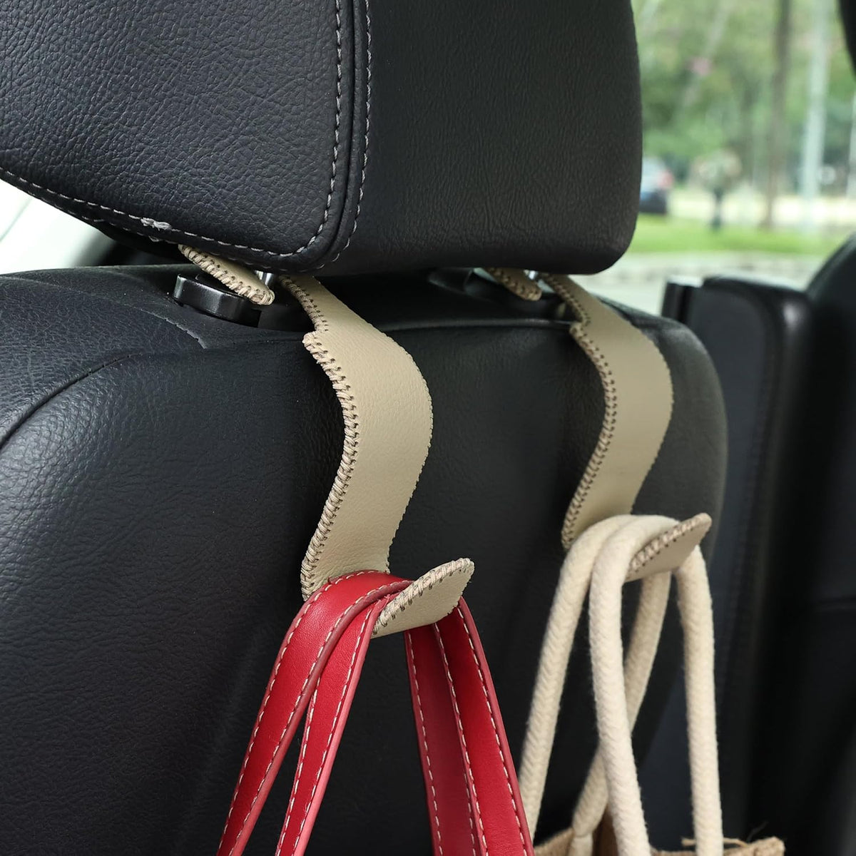 Car Seat Headrest Hook 55lb Heavy Duty Metal Hanger with Leather for Bags