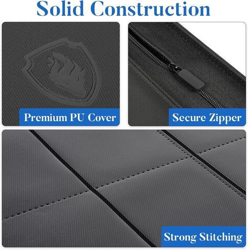 Fabmaker Premium Zip Card Binder - 9 Pocket Trading Card Album with Sturdy PU Cover | Black