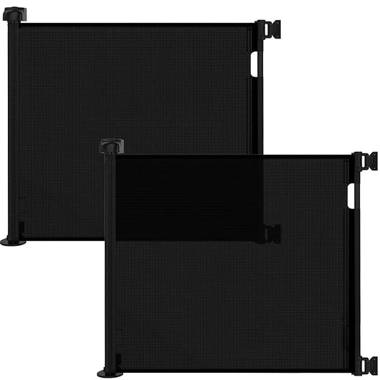 (2 Pack) Retractable Baby Gate for Doorways and Stairs, Mesh Safety Gate for Pet, Indoor & Outdoor Use, One-Hand Operation, Easy Installation, 33.6" Tall, Expands to 55" Wide（Black,33.6"x55"