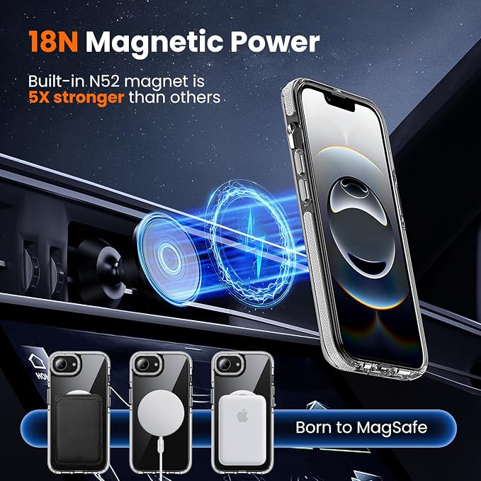 toushion 3 in 1 for iPhone 16E/17E Case Clear, Shockproof Guard Corners