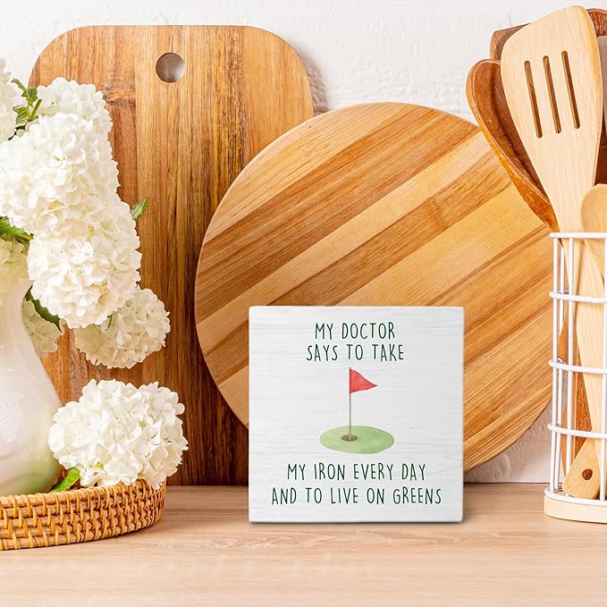 Funny Golf Court Wooden Box Sign Desk Decor, Gifts for Golf Lovers, Golfer Golfing Gifts Wood Block Sign Decorations for Home Bedroom Office Wall Tabletop Shelf Decor, 5x5 Inch