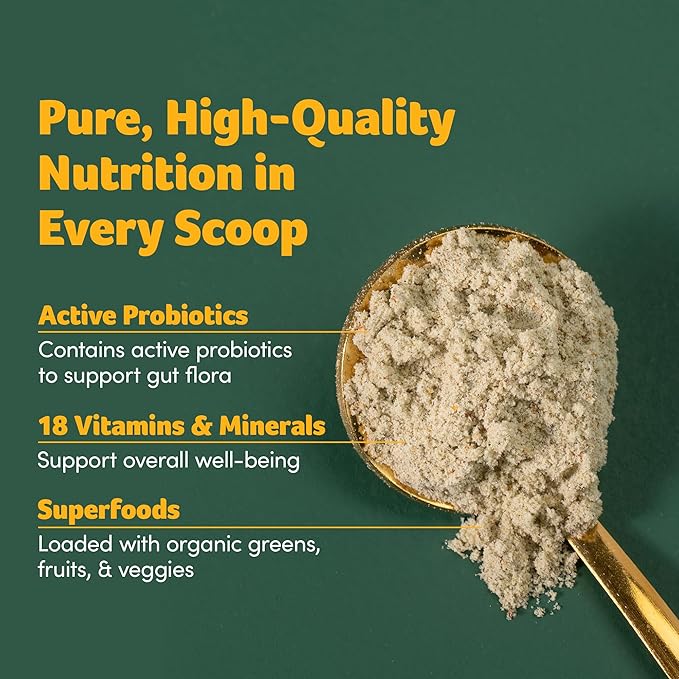 Purely Inspired Organic Green Powder Smoothie Mix, Tropical Mango Iced Tea Flavor (30 Servings) - Probiotics for Digestive Health with Spirulina & Chlorella for Gut Health - Vegan & Gluten-Free