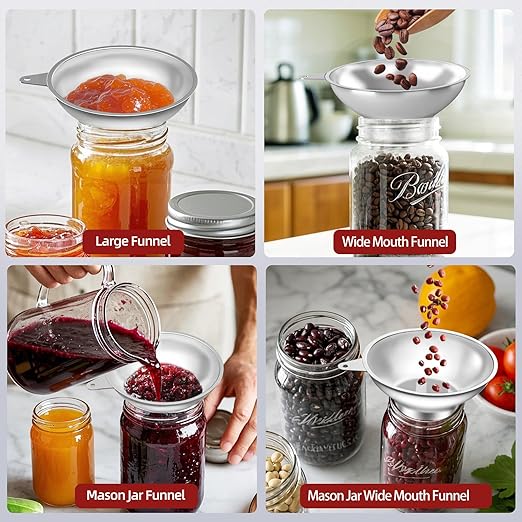 Serinar Stainless Steel Metal Canning Funnel with Removable Strainer - for Jams, Pickles and Home Preserving, Dishwasher Safe Kitchen Tool (2.78 Inch Wide Mouth Bore for Wide Mouth Mason Jars)