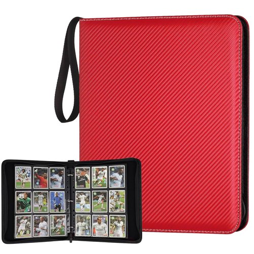 GERMUN Premium Zip Trading Card Binder - 9 Pocket PU Album for MTG, TCG & Sports Cards | Red, 720 Double-Sided Pockets