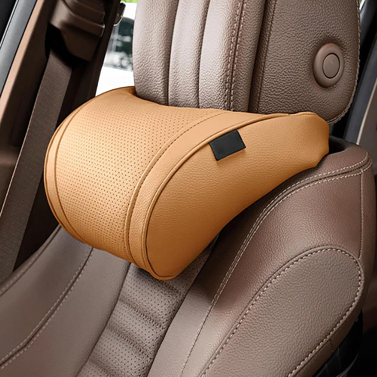 Ergonomic Headrest and Lumbar Support Set for CarSeats, Leather Car HeadrestPillows, Luxurious MemoryFoam Car NeckPillow (Yellow, Headrest Cushion)
