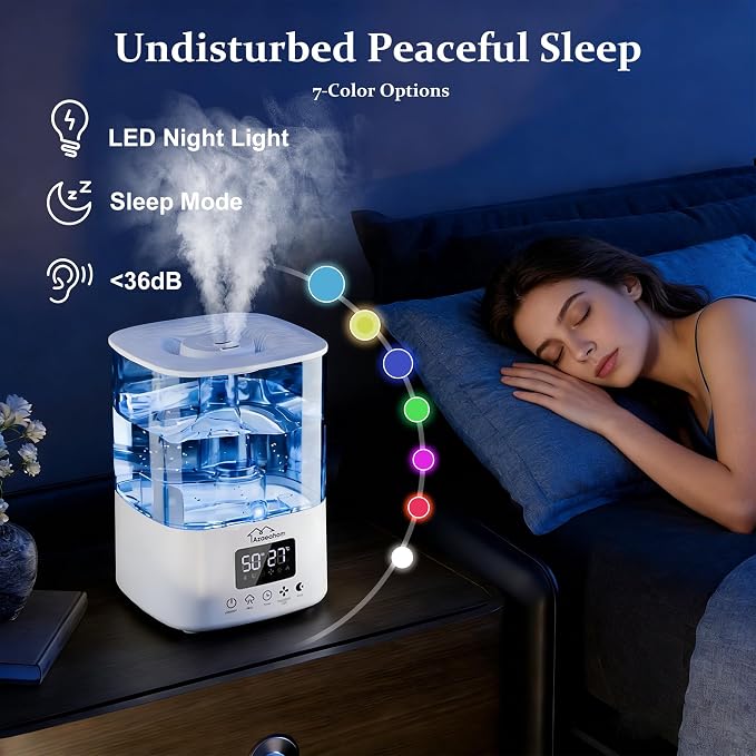 Smart Humidifiers for Bedroom, Top Fill 4L Cool Mist Air Humidifier for Large Room, Essential Oil Diffuser App Control, Fast Symptom Relief, Nightlight, 12H Quiet Runtime for Baby, Plant