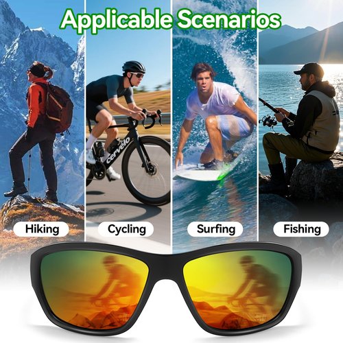Dollger Polarized Sports Sunglasses for Men Women - Ultra Lightweight Wrap-Around, UV400 for Running, Cycling, Driving, Fishing（Red）