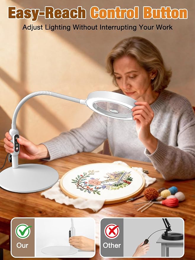 Magnifying Glass with Light and Stand, 5 Color Modes Stepless Dimmable