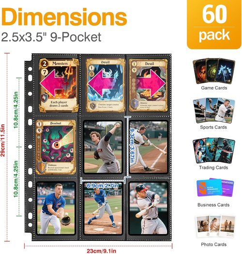 1080 Pockets Black Trading Card Sleeves by [Brand Name] - Double-Sided, Thickened Protectors for MTG, Yu-Gi-Oh!, Baseball Cards | 60 Pack