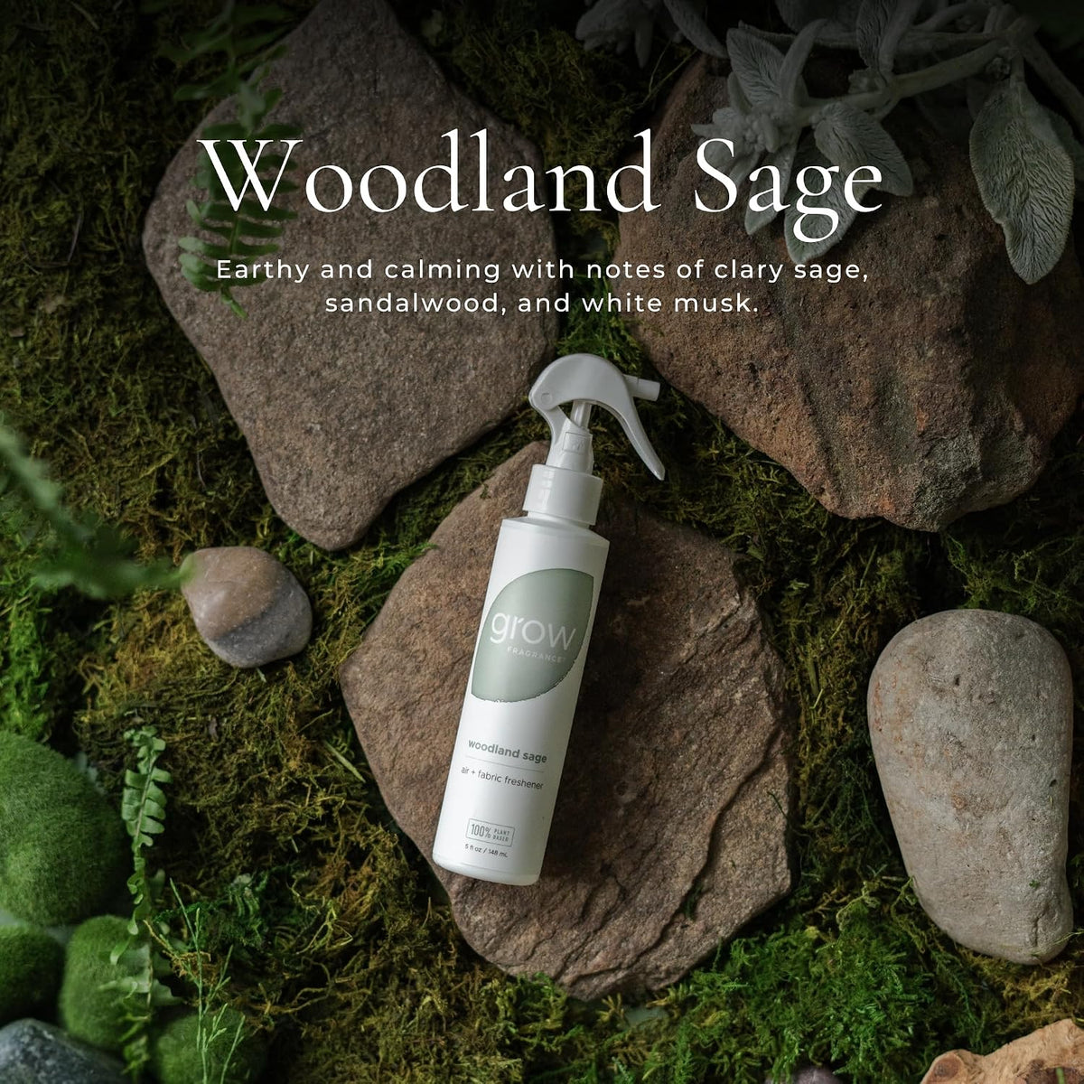 Grow Fragrance Scented Fabric and Room Air Freshener Spray - Certified Non-Toxic, 100% Plant-Based Essential Oils - 5 oz (Blondewood + Woodland Sage 2-Count)