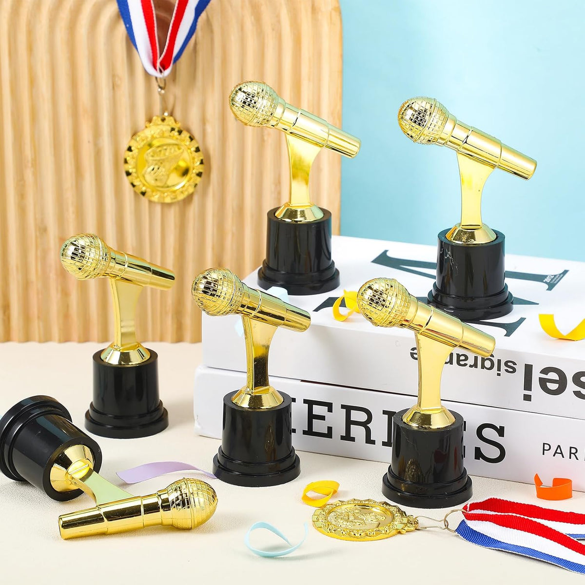 Tondiamo Gold Microphone Trophy - Music Awards Decoration | 2.76 x 5.12 Inches Party Favor