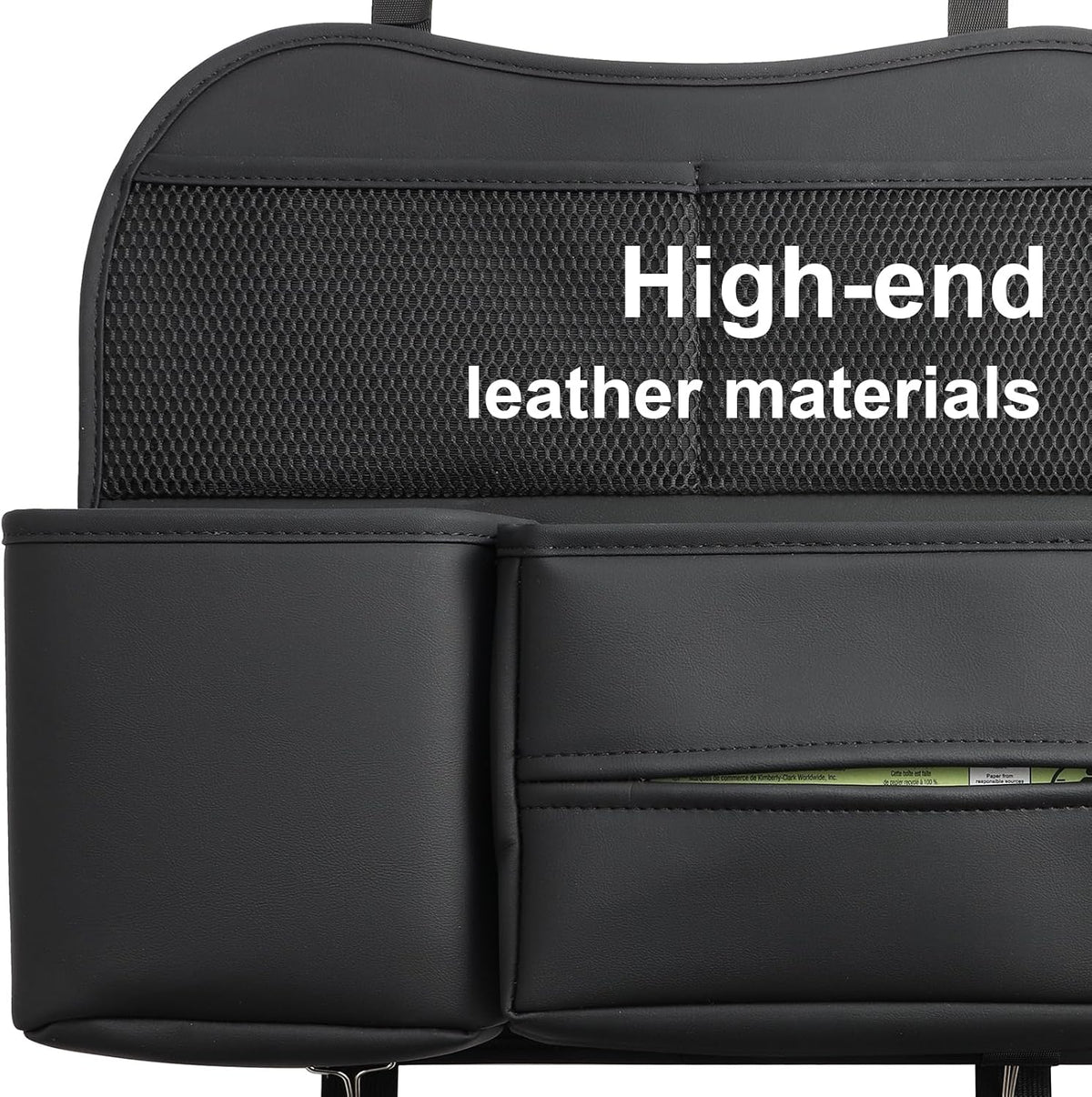PU Leather Premium Car Headrest Back Seat Cup Holder, Multifunctional Seat Back Organizer with Tissue Holder Storage Pockets & Hooks (Black)