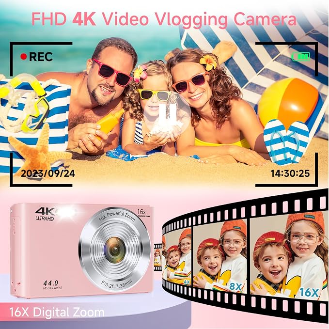 Digital Camera, FHD 4K Autofocus Digital Camera Pink