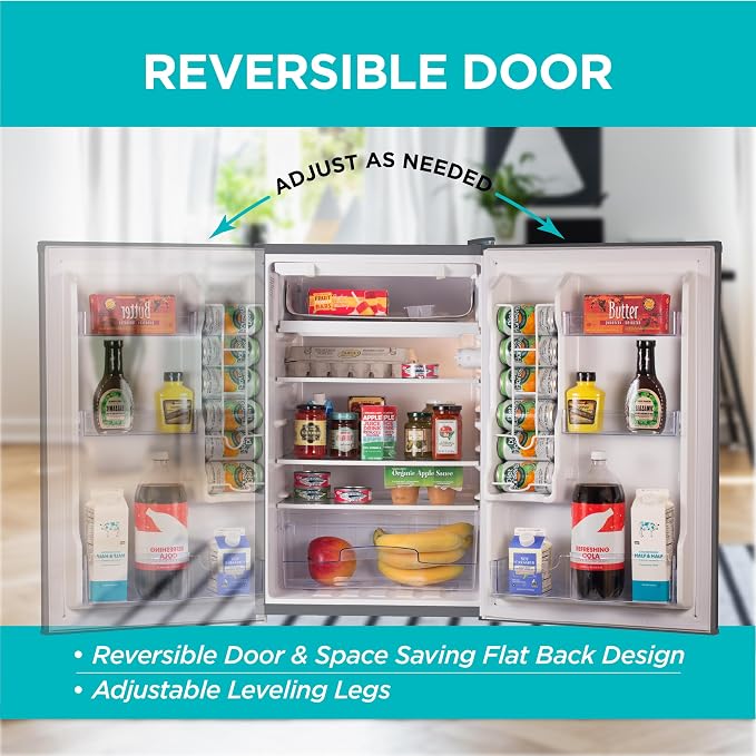 BLACK+DECKER 4.3 Cu. Ft. Compact Refrigerator, BCRK43V, Stainless Look | Energy Star Certified Small Refrigerator, Single Door Mini Fridge with Chiller Compartment, Personal Fridge for Home or Dorm