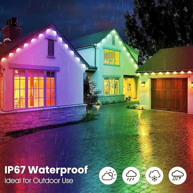 300FT Permanent Outdoor RGB Lights,IP67 Waterproof Smart LED Eaves Lights with App/Remote Control,for Christmas and All Holiday Decor,Daily and Accent Lighting,House Roof and Garden Lighting