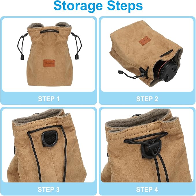 PATIKIL Camera Lens Pouch, M Size Drawstring Lens Case Flannel Camera Lens