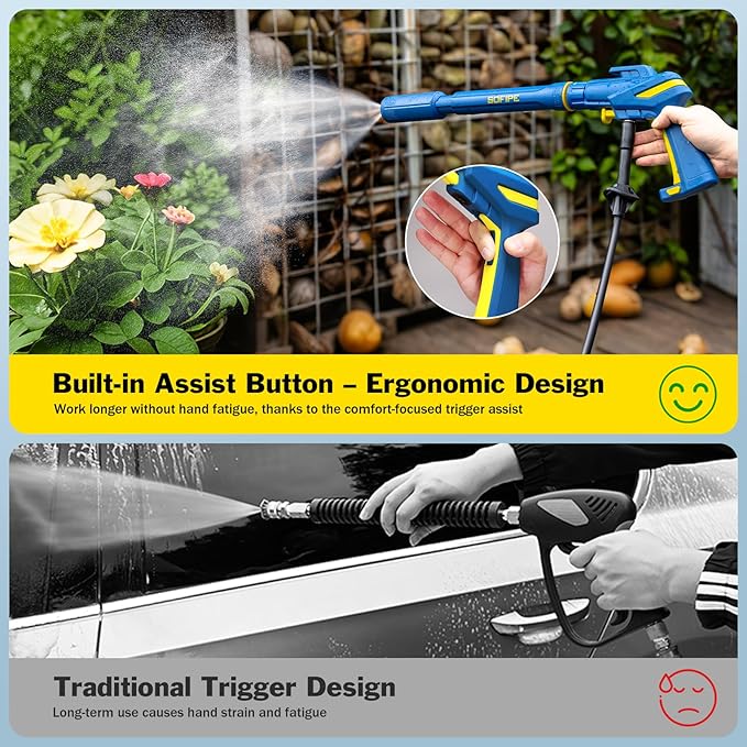 5-in-1 Pressure Washer Gun with Foam Cannon, Built-in 5 Spray Nozzles, M22-14 & M22-15 Adapters, 3/8" Quick-Connect Adapter – Power Washer Gun for Car & Home Cleaning