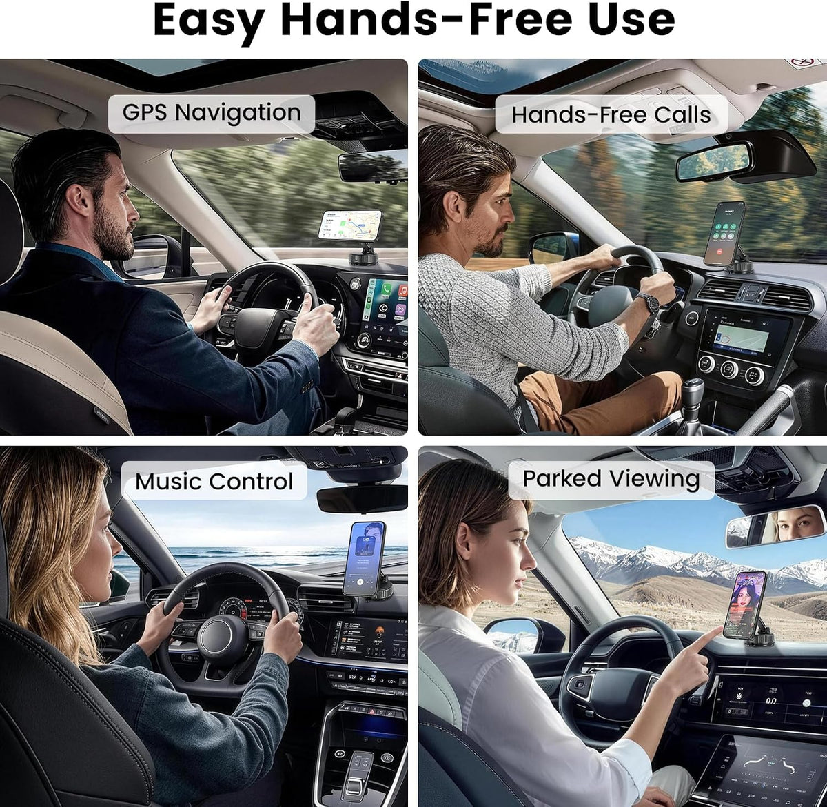 2-in-1 Strong Magnetic Suction Cup Car Phone Holder with Air Vent Hook, Rotatable Hands-Free Phone Mount for Dashboard and Windshield for Navigation, Compatible with iPhone & Android Phones
