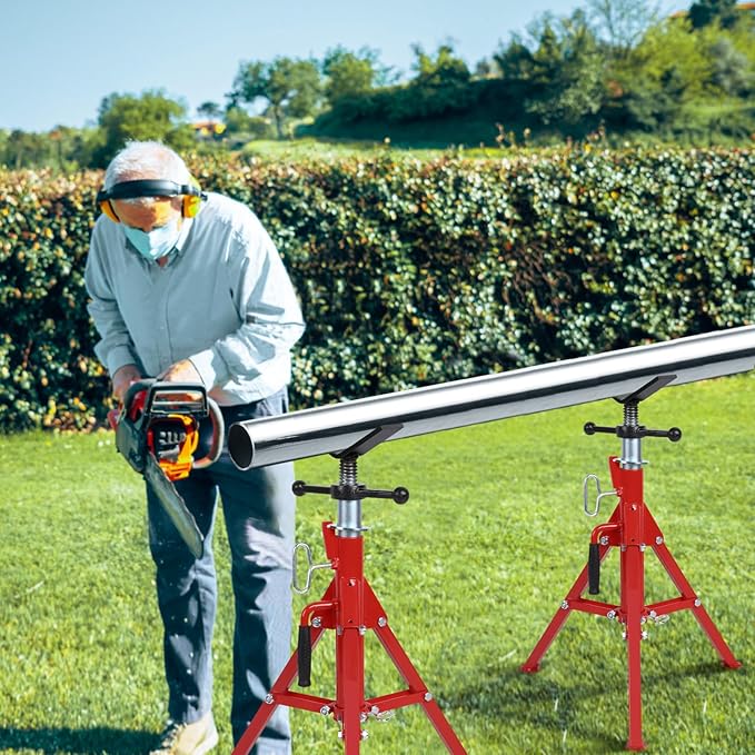Garvee V Head Pipe Stand, 28 in-52 in Adjustable Height Pipe Jack Stand, Heavy Duty Carbon Steel Body, Steel Jack Stands with Portable Folding Legs, 2500 LB Capacity