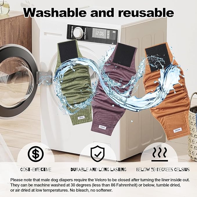 Washable Dog Diapers Male Reusable, Premium Belly Bands for Male Dogs, Pack of 3, High Absorbing Extra Large Male Dog Pee Wraps for Doggies in Incontinence or Excitable Urination and Training(XL)