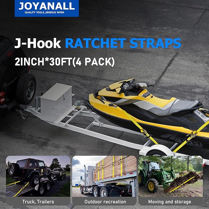 2 Inch Ratchet Straps Heavy Duty，30ft Tie Down Straps Ratchet with Double J Hook, 10000lbs Break Strength, Cargo Ratchet Straps for Moving, Truck, Trailers, Motorcycles (4 Pack)