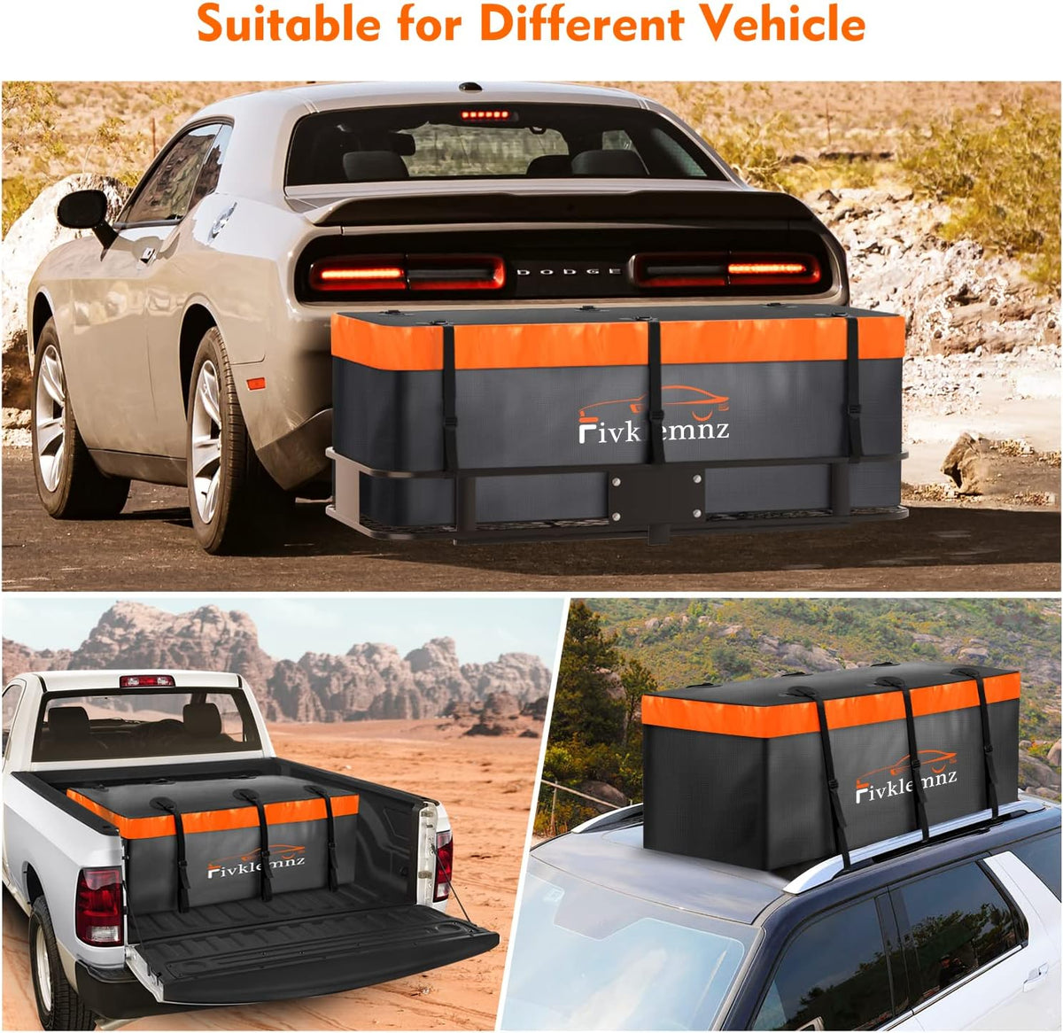 Skiennix Hitch Mount Cargo Carrier Bag - 100% Waterproof 20 Cubic Feet Luggage Bag (59" x 24" x 24") with 6 Straps & Lock | Fits All Vehicles
