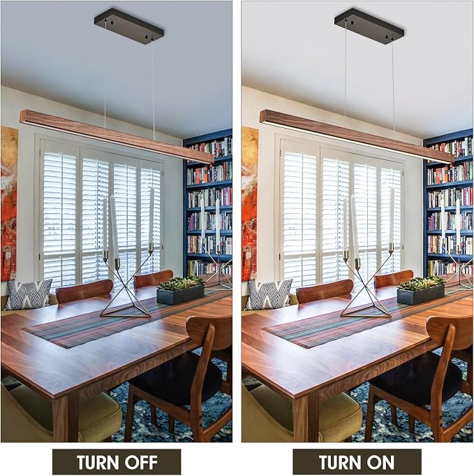 Linear Pendant Light 39 Inches Wood Grin Finish Island Light Modern LED Hanging