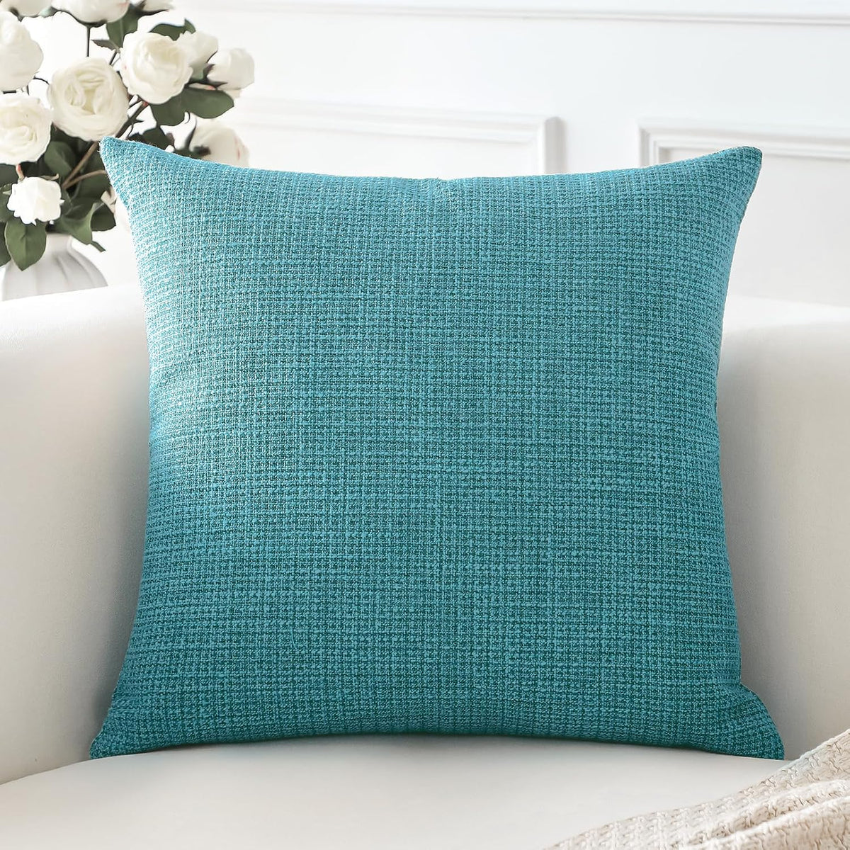 OTOSTAR Linen Throw Pillow Cover Set of 1 Decorative Square Pillowcases Cushion Covers 24x24 Inch for Home Decor Sofa Bedroom Car 60 x 60CM Turquoise