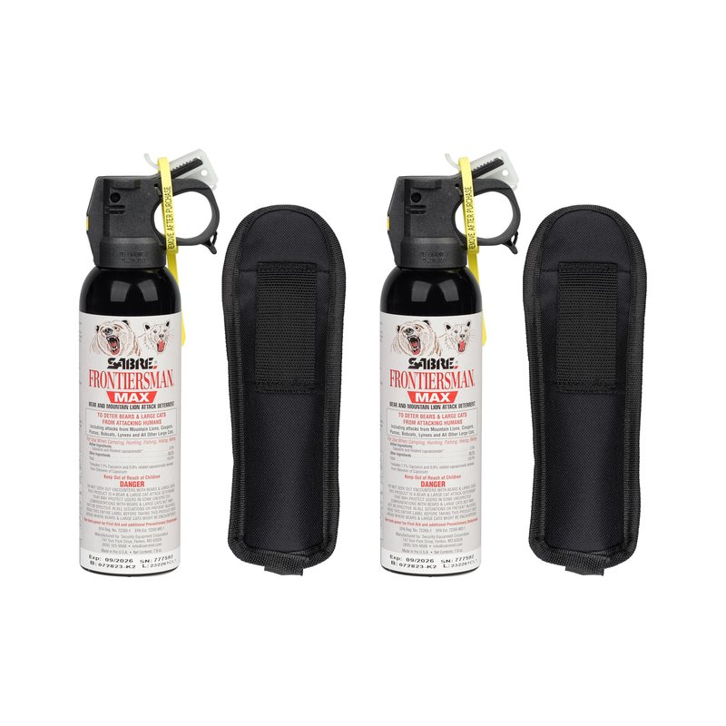 Sabre Frontiersman MAX Bear Spray – 40 ft Range, Maximum Strength, The Only EPA-Registered Spray for Bears & Mountain Lions, 7.9 oz, Glow Safety Clip, Outdoor Hiking & Camping Protection