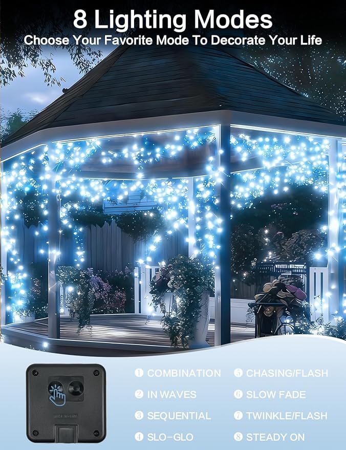 Solar String Lights Outdoor, 2 Pack 144FT 400 LED Solar Twinkle Lights for Outside Waterproof, Copper Wire with 8 Lighting Modes Fairy Lights for Garden Tree Birthday Xmas Patio Decor(Cool White)