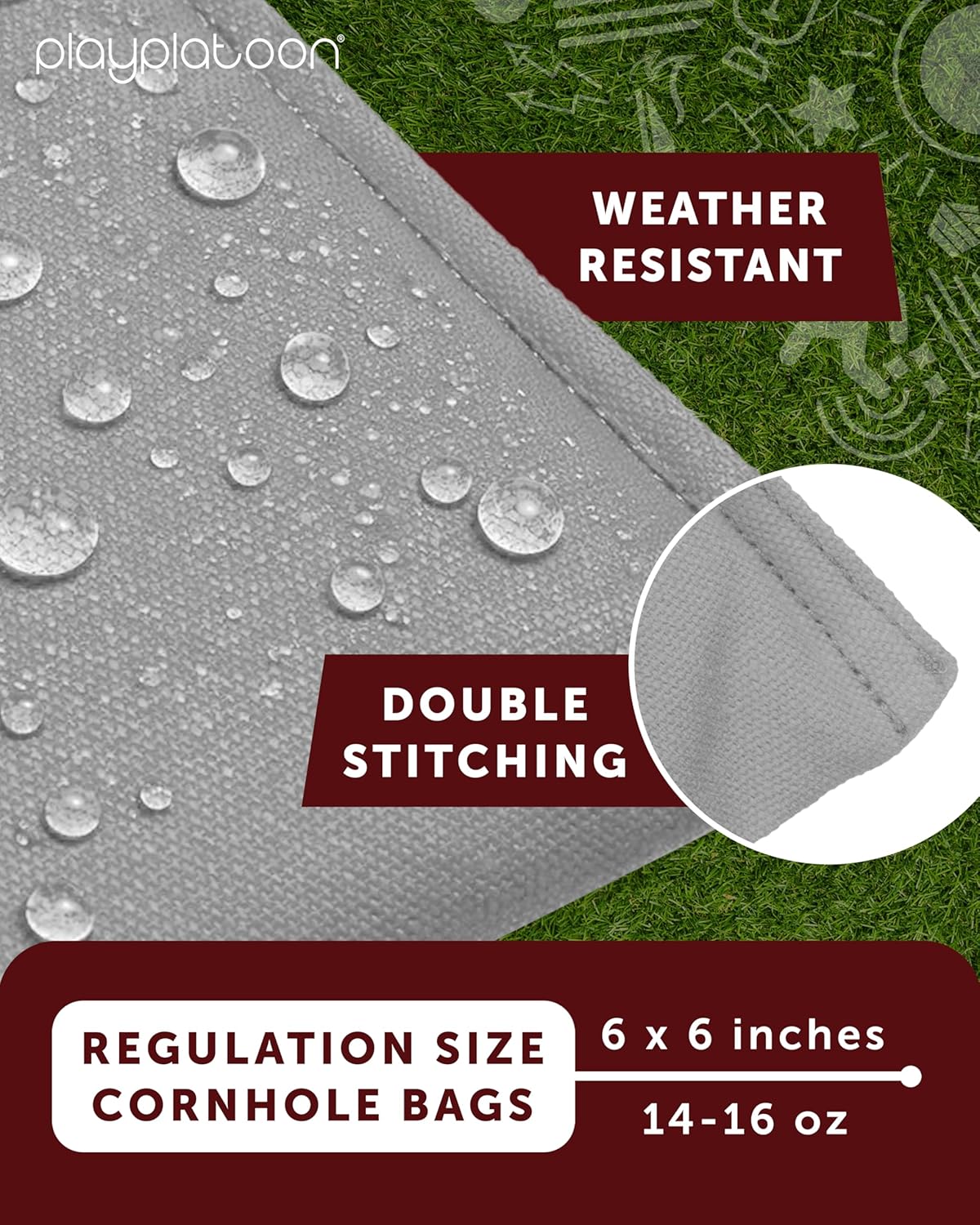 Play Platoon Cornhole Bags - Weather Resistant Set of 8 | Official Size & Weight Tossing Bags with Tote