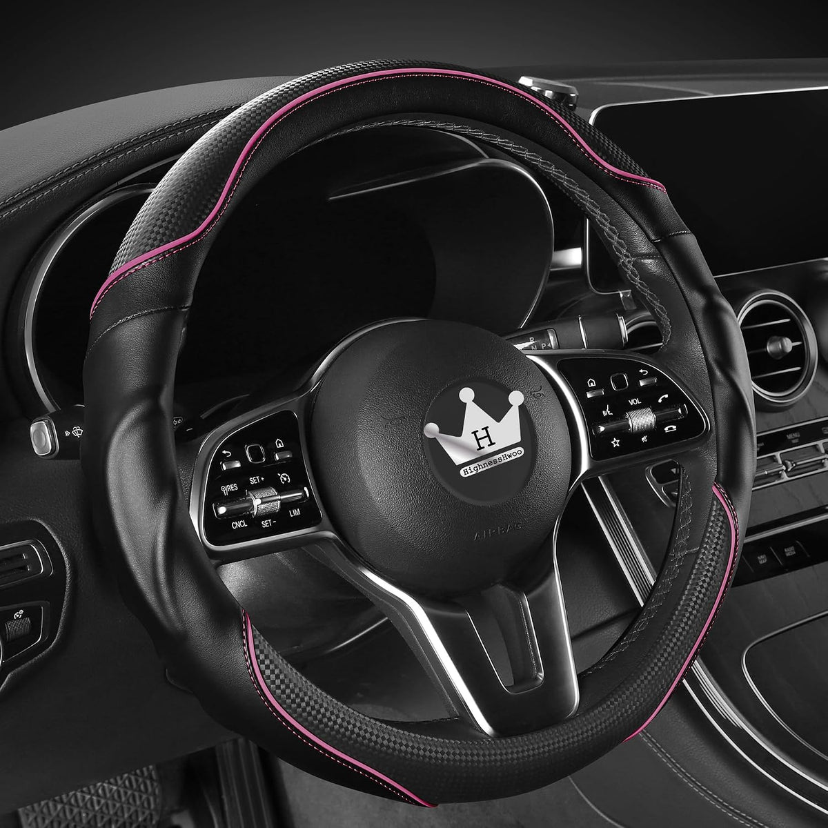HighnessHwoo 3D Car Steering Wheel Cover Comfort Grip Massage Sporty Anti-Slip Carbon Fiber Faux Leather for Sedan SUV, Universal Fit, Car Handle Covers for All Seasons, 14.75-15.15in, Red