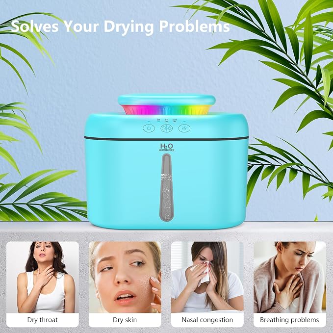 SZO Humidifiers for Bedroom, 2.5L Capacity, Auto Shut-Off, Easy to Fill & Clean, 16 dB Quiet Ultrasonic Humidifier for Large Room, Plants, Baby Nursery, Indoor, Night Light(Blue)