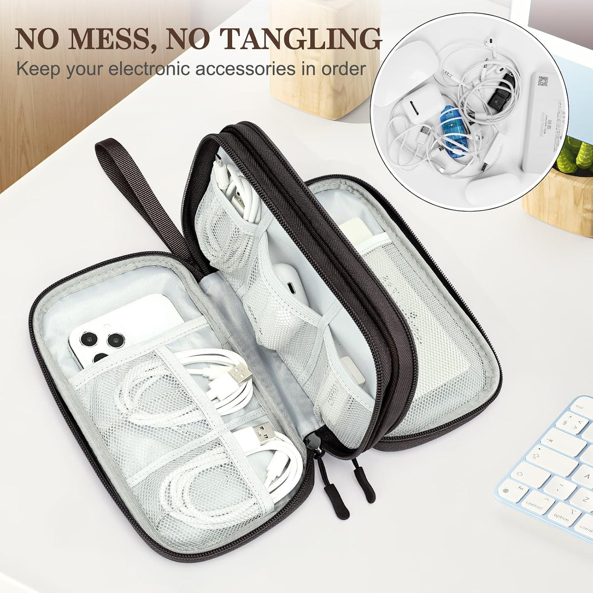 FYY Electronic Organizer, Travel Tech Pouch Bag, Medium, Coffee