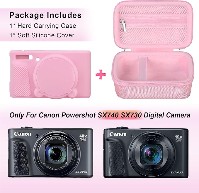 Canboc Case for Canon PowerShot SX740/SX730, Hard Carrying Case + Soft Silicone