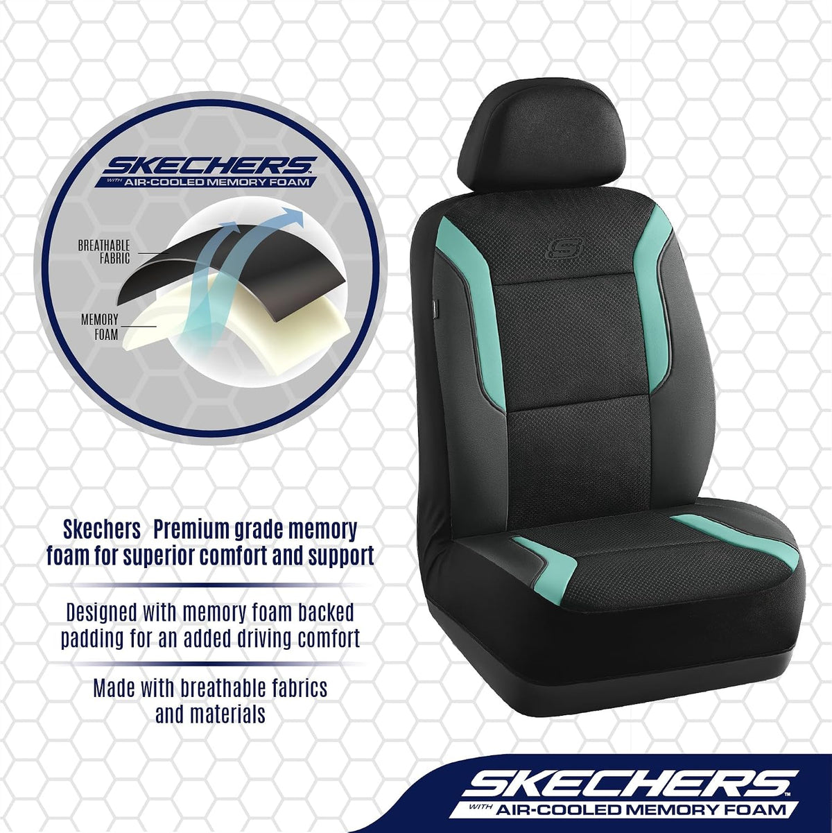 Skechers Memory Foam Car Seat Covers, Air Cool Mesh Thick Seat Covers,Car Seat Covers Front Seats Airbag Compatible, Automotive Comfort Protection for Most Cars,Van,Trucks, SUVs,Green