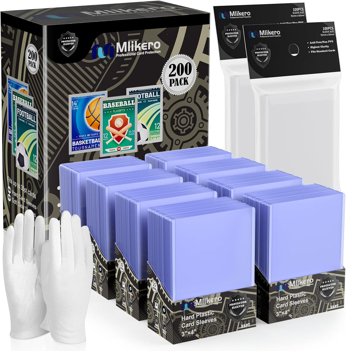 Skiennix 400 Card Sleeves & Top Loaders - Premium Hard Plastic Protectors for Sports & Game Cards (200 Top Loaders + 200 Sleeves)