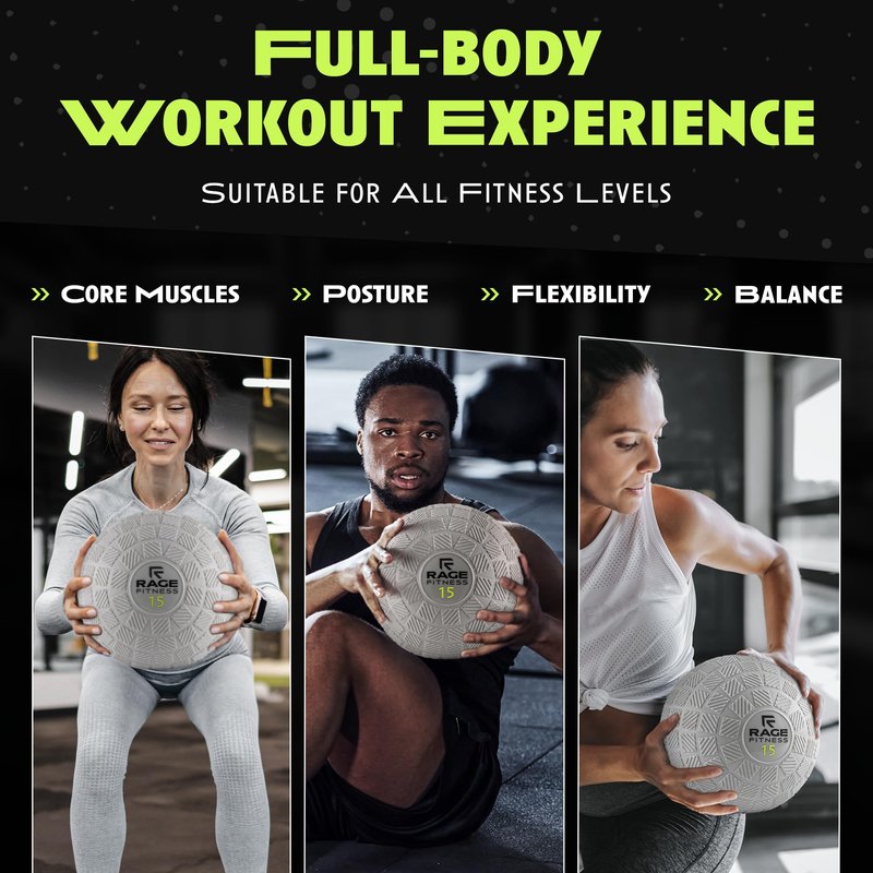 Rage Fitness Slam Ball,10, 15, 20lb Medicine Balls, Tread Texture For Firm Grip, Full Body Workout Dynamic Weighted Balls for Exercise, Smash Balls for Strength, Conditioning, Cardio and Core Workouts