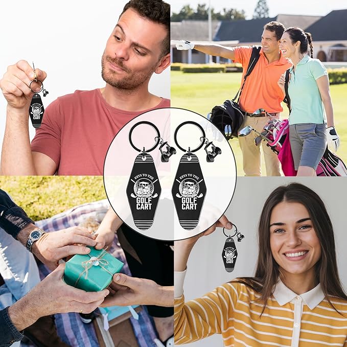 2pcs Golf Cart Keychain for Golfer, Retro Metal Car Accessories, Funny Golf Birthday Gifts Key Ring for Men Father Husband