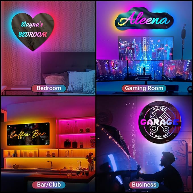 Personalized Name Mirror LED Light with Remote, RGB Custom Name Light Up Signs for Bedroom, Color Changing LED Mirror Name Signs Party Music Sync, Neon Sign Customizable Smart APP Control
